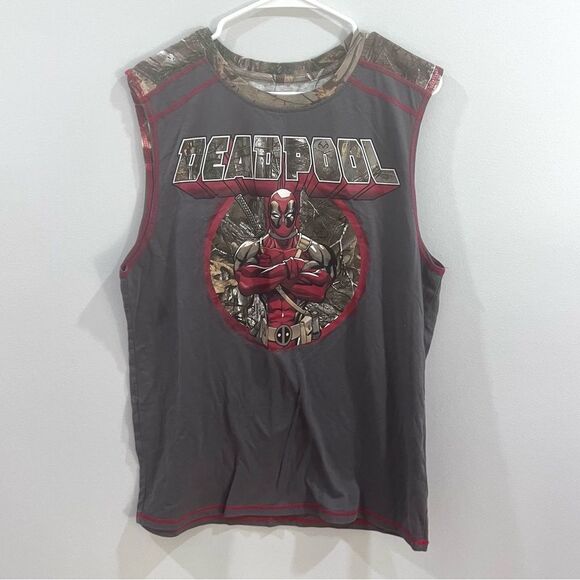 Marvel Deadpool gray and camo sleeveless tank size large - Picture 1 of 4